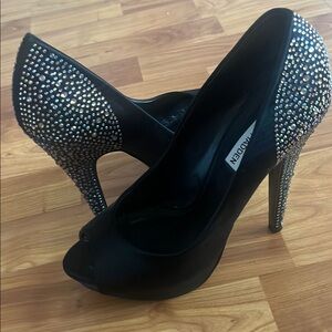 Steve Madden Black and Silver Rhinestone Heels